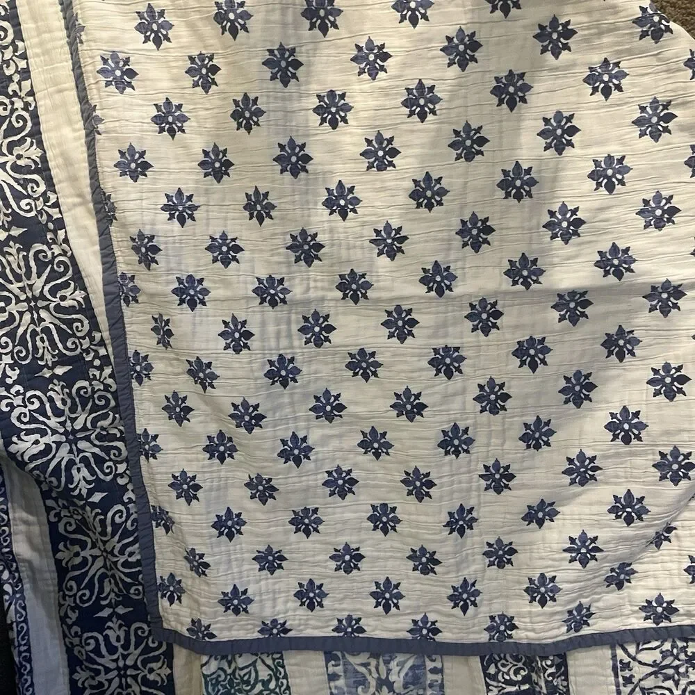 Garnet Hill Twin Bedspread Blue 100% Cotton Quilted Bedding Pillow Sham
